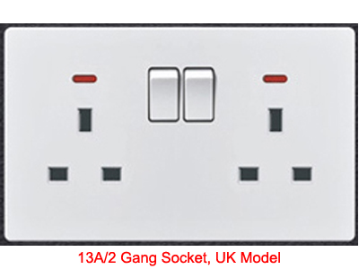 13A/2 gang socket, UK Model